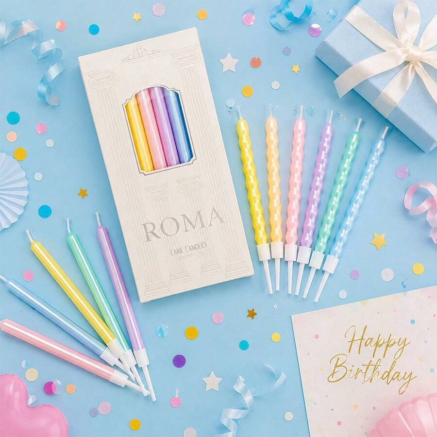 HIBIRTH 6 buah Lilin Pensil Cahaya Mengalir Kreatif Gaya Paris, Lilin Ramping Bergaris Gaya Romawi dengan Gradien Warna Mutiara untuk Perayaan Pesta Ulang Tahun dan Dekorasi Kue