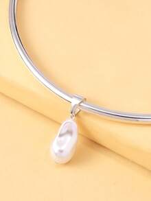 outingfit New Irregular Pearl Pendant Choker Necklace, Fashion Adjustable Metal Open Collar Necklace - Silver - View 6