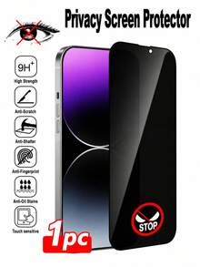 CASECOPS 1pc Privacy Protection Full Screen Tempered Glass Phone Film, Black Border Silk Printed Anti-Peeping Full Screen Phone Protector, Compatible With IPhone Duo 18 Pro Max 18 Pro 17 16 15 14 13 12 11 Pro Max XR X XS Max, 9H Hardness, Anti-Fingerprint, Compatible With Phone Case - 1 Pack - View 1