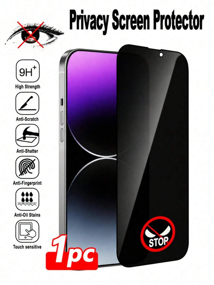 CASECOPS 1pc Privacy Protection Full Screen Tempered Glass Phone Film, Black Border Silk Printed Anti-Peeping Full Screen Phone Protector, Compatible With IPhone Duo 18 Pro Max 18 Pro 17 16 15 14 13 12 11 Pro Max XR X XS Max, 9H Hardness, Anti-Fingerprint, Compatible With Phone Case - 1 Pack - View 1