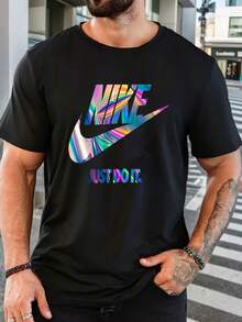 Men's Pure Cotton Short-Sleeved T-Shirt Casual Summer Regular Fit Breathable Basic Tee Top For Daily Wear - 黑色 - 查看 7