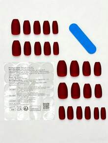 24pcs Short Almond Shape Red Matte Nail Tips - Includes 1 Nail File And 1 Sticker - Suitable For Daily Fashion Or Party Celebration - Valentine's Day And Christmas Fashion Party Nail Supplies - Burgundy - View 2