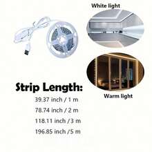 1 Roll 5V USB LED Light Strip With Switch, Warm White/White LED Light Strip, USB LED Light Suitable For Indoor Bedroom Home Decor Living Room, TV Backlight, Cabinet, Mirror, Halloween, Christmas, Hallway, Wedding Decoration - White - View 6