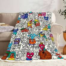 1PC Colorful Graffiti Cartoon Character Print Blanket, Home Sofa Throw, Bedroom Leisure Decorative Shawl Blanket - Multicolor - View 7
