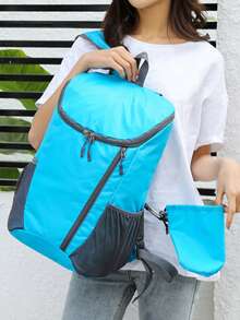1pc Portable Multi-Function Sports Backpack, Foldable Lightweight Waterproof Nylon Storage Bag For Men Outdoor Camping Hiking Travel - Baby Blue - View 4