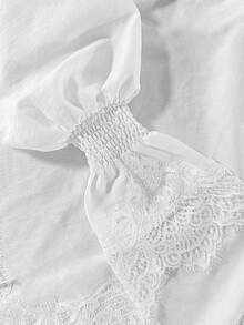 The Lady's White Buttoned Blazer Has Lace Trim On The Cuffs. It Is Suitable For Daily Wear In Spring, Autumn And Early Autumn. - White - View 6