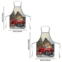 1pc Christmas Watercolor Vintage Red Pickup Truck Print Apron, Red Pickup Truck Parked In Front Of Wooden Cabin, Truck Bed And Snow Field Decorated With Gift Boxes, Snowy Christmas Tree With Colorful Ball Lights Beside - Durable Cooking Apron Suitable For Bakers, Cake Decorators, BBQ Enthusiasts, Gardeners, Painters, Nail Artists - Perfect Gift For Home And Professional Chefs - Multicolor - View 6