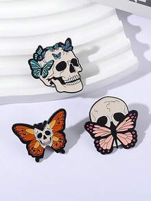 1pc Vintage Dark Skull Butterfly Metal Alloy Halloween Brooch, Women's Daily Backpack Accessory - Multicolor - View 7