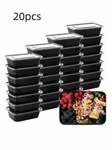 10pcs/30pcs Pre-Meal Food Containers, 450ml/750ml Curved Plastic Food Storage Boxes With Lids, Disposable Meal Prep Containers, Microwave/Dishwasher/Fridge, Kitchen Accessories - Black - View 15