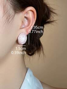 1 Pair Minimalist Elegant Unique Textured Water Drop Shaped Decorative Earrings Suitable For Women Casual And Commute Wear - Silver + Pink - View 3