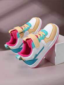 1 Pair Kids' Sports Shoes, Breathable Elastic Soft Quick-Dry Lightweight Patchwork Design, Casual Street Style For Boys And Girls, Suitable For Running And Walking, School Style - Hot Pink - View 2