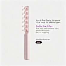 Double-Row Offset Tooth Comb, Home Detangling Hairbrush, Anti-Tangle Wet & Dry Hair Comb - Pink - View 5