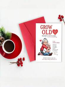 1pc Sweet Romantic Anniversary Card With Envelope, "Grow Old With Me The Best Is Yet To Come", Heartfelt Greeting Card For Husband Wife Spouse, Couple Wedding Valentine Gift, Blank Inside - A - View 4