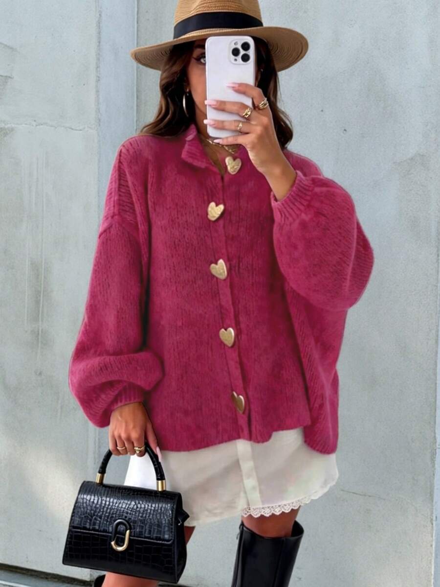 Autumn/Winter Casual Solid Color Cardigan, Fashionable Minimalist Business Casual Commute Elegant - Purple - View 1