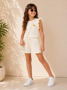 CONJUNTO INFANTIL FEMININO BLUSA COM BABADOS + SHORTS - Offwhite - Visão 3