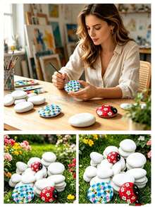 20pcs Medium Smooth White Painting Stones - Flat Style, 0.4-1.19 Inches, Handpicked, Suitable For Crafts, Art, Decoration - Chemical Free, Smooth Surface, Perfect For Beginners And Craft Activities, Handmade Projects, Decorative Stones, Birthday Gifts - Multiple Styles - View 4