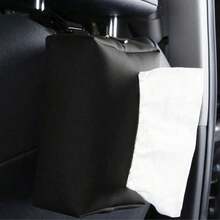 1pc Car Armrest Tissue Box Holder, Hanging Car Sun Visor Tissue Bag, Faux Leather - A - View 3