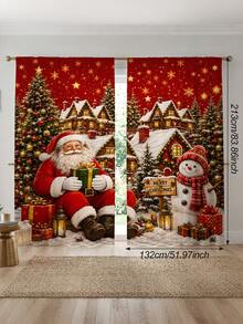 2 Peças Cortinas com Tema de Natal, Elementos Fofos de Papai Noel e Boneco de Neve, Segurando Presentes, Adequado para Decoração de Casa de Feriado de Natal, Decoração de Casa, Decoração de Atmosfera de Sala de Estar e Quarto, Decoração de Feriado de Natal 2027. Cortinas Semitransparentes com Passante para Vara. - Multicolorido A - Visão 12