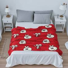 1pc Cute Cartoon Ghost Mosquito Seamless Flannel Throw Blanket, Red Background Sleepy Night Pattern, Soft Comfortable Sofa Bed Bedroom Home Decor Blanket, Size 60.80in - Multicolor - View 9