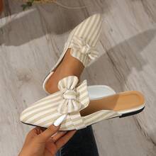 2026 Autumn/Winter New Khaki Striped Bow Pointed Toe Comfortable Lightweight Women's Half-Sling Shoes - Khaki - View 12