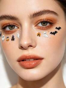 1pc Halloween Theme Face Decoration Sticker, Ghost Black Cat Pumpkin Bat Spider Pattern, Self-Adhesive Eye Tail Cheek Patch, Party Stage Atmosphere Makeup Accessory - Multicolor - View 3