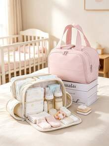 1pc Baby Room Storage Bag, Lightweight Handheld Mommy Bag, Large Capacity Divided Compartments Dual Opening, Suitable For Baby Supplies And Travel Items Storage - Multicolor - View 3