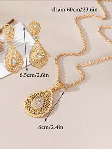 1 Set Jewelry Including 1 Pair Earrings, 1 Bracelet, 1 Necklace Pendant, Arabic Floral Design, Gold-Plated Necklace, Earrings, Bracelet Set, Suitable For Brides, Fashionable Moroccan Jewelry - Yellow Gold - View 5
