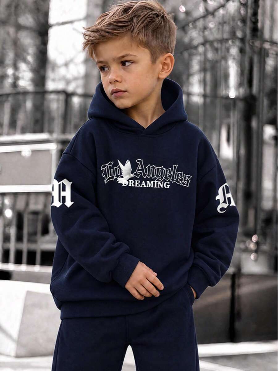 1 buah Sweatshirt Gaya Halloween Minimalis Keren Manis untuk Anak Laki-laki Remaja, Logo Kecil di Dada Depan, Cetakan Hantu Damai Jaring Laba-laba Kelelawar dengan Font Tetesan di Belakang, Sweatshirt Longgar Serbaguna untuk Pasangan di Musim Gugur/Dingin - Navy Blue - View 1