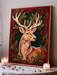 Framed DIY Pearl Painting Set, Handmade Self-Adhesive Pearls, Christmas Elk Creative Pattern, Handmade Holiday Gifts, Home Wall Decoration Painting, Pearl Painting With Frame - No Frame - View 4