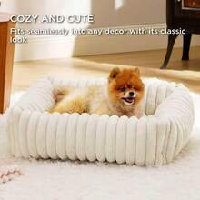 Soothing Donut‑Shaped Warm Soft Plush Round Dog Bed, Suitable For Small/Medium Dogs, Cats, Hamsters, Fluffy Cat Bed, Donut Pet Pad, 2‑In‑1 Winter Warm Sleeping Bag Sofa Mat - White - View 4