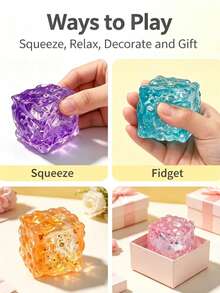 1pc Cute Transparent Irregular Cheese Block Fidget Toy, Shimmer Sequin Crystal Squeeze Squishy, Random Color Stress Relief Toy For Girls Teens - Multicolor - View 5