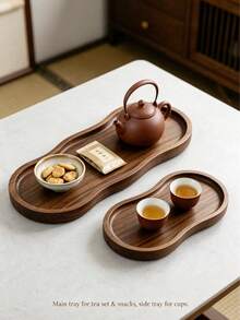 椭圆形托盘，木质茶具托盘，展示托盘，甜点托盘，家居装饰托盘，适用于茶室、厨房、餐厅、家居和卧室，可水洗木质托盘，木质托盘作为礼物 - 棕色 - 查看 1