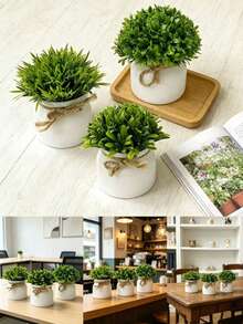 6/4/3pcs Realistic Artificial Potted Plants, Faux Greenery Plastic Decor, Suitable For Home And Office Decoration, Elegant Potted Artificial Greenery, Applicable For Home, Office, Desktop, No Electricity Required - Potted Plant Combination - View 3