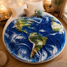 Creative Earth Map Blanket, Unique World Globe Pattern Throw Blanket, Soft Cozy Flannel Blanket For Travel Lovers, Geography Fans, Office Bedroom Decoration Gift - Blue Planet - View 4