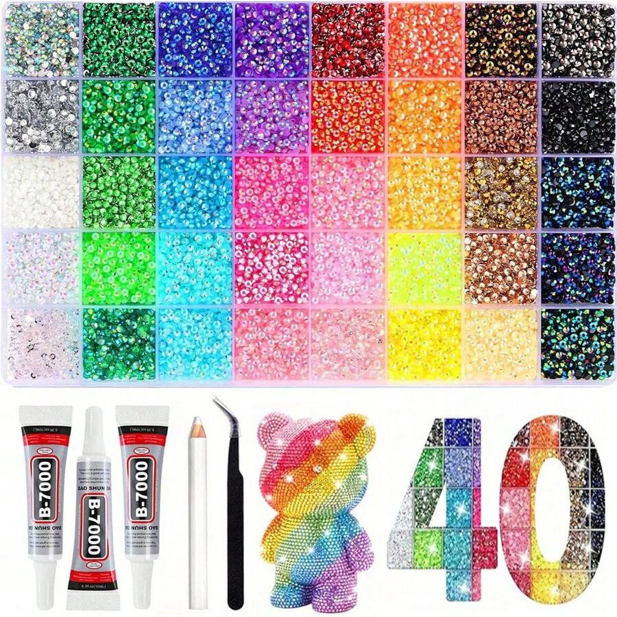 40pcs Jelly Resin Rhinestone Set, Shiny Decorative Rhinestones DIY Craft Materials, Multi-Color Resin Set, Suitable For Hats, Water Cup Rhinestone Decoration, Jewelry Making, Holiday And Daily Party Decoration - 3mm - View 1