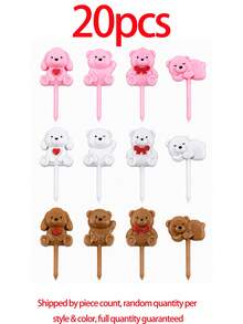 40/30/20/10pcs Cute Cartoon Fruit Forks, Bento Box Accessories, Food Decoration Forks, Bento Forks, Holiday Supplies, Party Fruit Fork Set, Reusable, Suitable For Snack Forks, Cake Forks And Dessert Forks, Great Choice For Outdoor Camping - Teddy Bear - View 9