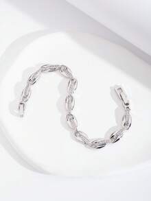 1pc Luxury Elegant Sparkling Cubic Zirconia Inlaid Linked Design Bracelet, Suitable For Women's Wedding And Banquet Wear, Gift Box Not Included - Silver - View 3