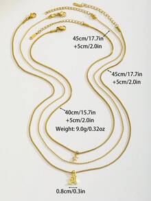 3pcs Set Exquisite Gold Layered Letter Necklace Set, Personalized Letter And Rhinestone Star Pendant, Beaded Chain, Layerable Y2K Style Jewelry Gift For Women And Girls - Yellow - View 5