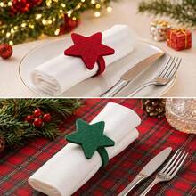 12pcs Christmas Star Felt Napkin Rings, Simple Red & Green Color Star Napkin Rings, Christmas Star Felt Napkin Rings Table Decor, Suitable For Christmas Home, Restaurant, Hotel, Banquet Table Decoration - Multicolor - View 4