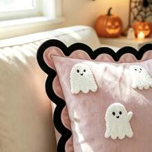 LCUHPCL 1pc Halloween Wavy Ruffle Pink Cute Little Ghost 3D Embroidered Pillow Case, Suitable For Bedroom, Living Room, Sofa, Daily Use, Party And Various Environments - Multicolor - View 5