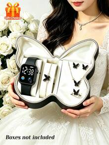 6Pcs/Set Girls Electronic Watch Jewelry, Minimalist Elegant Square LED Digital Display Watch With Matching Butterfly Element Jewelry, Classic Black/White/Pink Color Palette, Simple Fashionable And Sophisticated, Unique Choice For Wedding/Birthday/Holiday Gift (Gift Box Not Included) - Multicolor - View 4