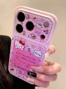 SANRIO 壓克力粉色手機殼，適用於 iPhone 17 Pro Max、12/16 Pro、15 新機、14、13 Pro，全包覆可愛粉色格紋貓咪設計，防摔保護套，適用於 iPhone 17 Air - 粉色 - 查看 3