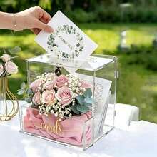 Lockable Transparent Acrylic Wedding Card Box With Card Slot, Decorated With Gold "Cards" Lettering, Envelope Gift Box For Wedding Reception, Bridal Shower, Birthday, Graduation Party Tabletop Decor - 1PC - View 2