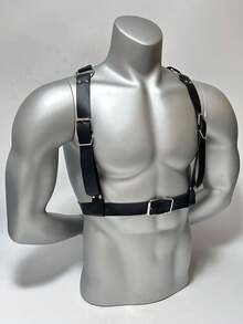 1PC PU Leather Chest Harness For Halloween Haunted Manor Party Gothic Outfit Accessories Suspenders - Black - View 3