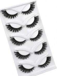 5 Pairs Transparent Stem 3D Fluffy Cat Eye Fox Eye False Eyelashes, Natural Look, Soft & Curly, Eyelash Extension, Elongated Eye Tail, Dramatic Eyelashes, Reusable - Black - View 5