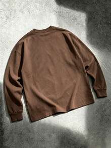Kaos Lengan Panjang Pria Motif Kepala Leopard Warna Kontras, Atasan Kasual Longgar - Coklat - View 3