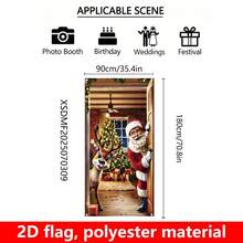 1pc Santa Claus Elk Wooden Door Vertical Panel Banner, Made Of Polyester Material, Suitable For Christmas Parties, Holiday Gatherings, Door/Porch, Birthday, Winter Activities, Outdoor/Indoor Outdoor, Garden Decoration, Universal Theme. - A - View 2