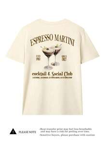 Women Casual Round Neck Short Sleeve T-Shirt With "Espresso Martini Coffee Club" Graphic, Summer - Light Apricot - View 3