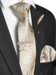 4‑Pcs Men Paisley Pattern Neck Tie Set, Jacquard Woven Necktie, Pocket Square, Tie Clip, Feather Lapel Pin For Wedding Business Formal Occasion - Multicolor - View 7