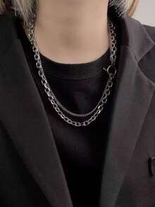 Kalung Gesper OT Berlapis Minimalis, Desain Perhiasan Unisex - Perak - View 2